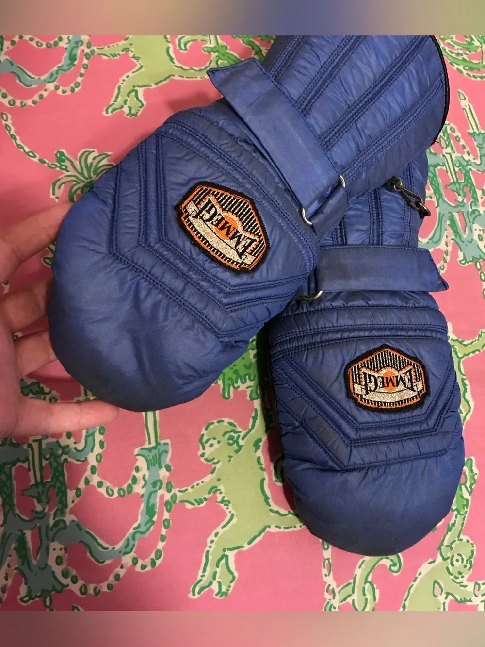Vintage Emmegi Blue lined Ski Mittens women’s size large 8